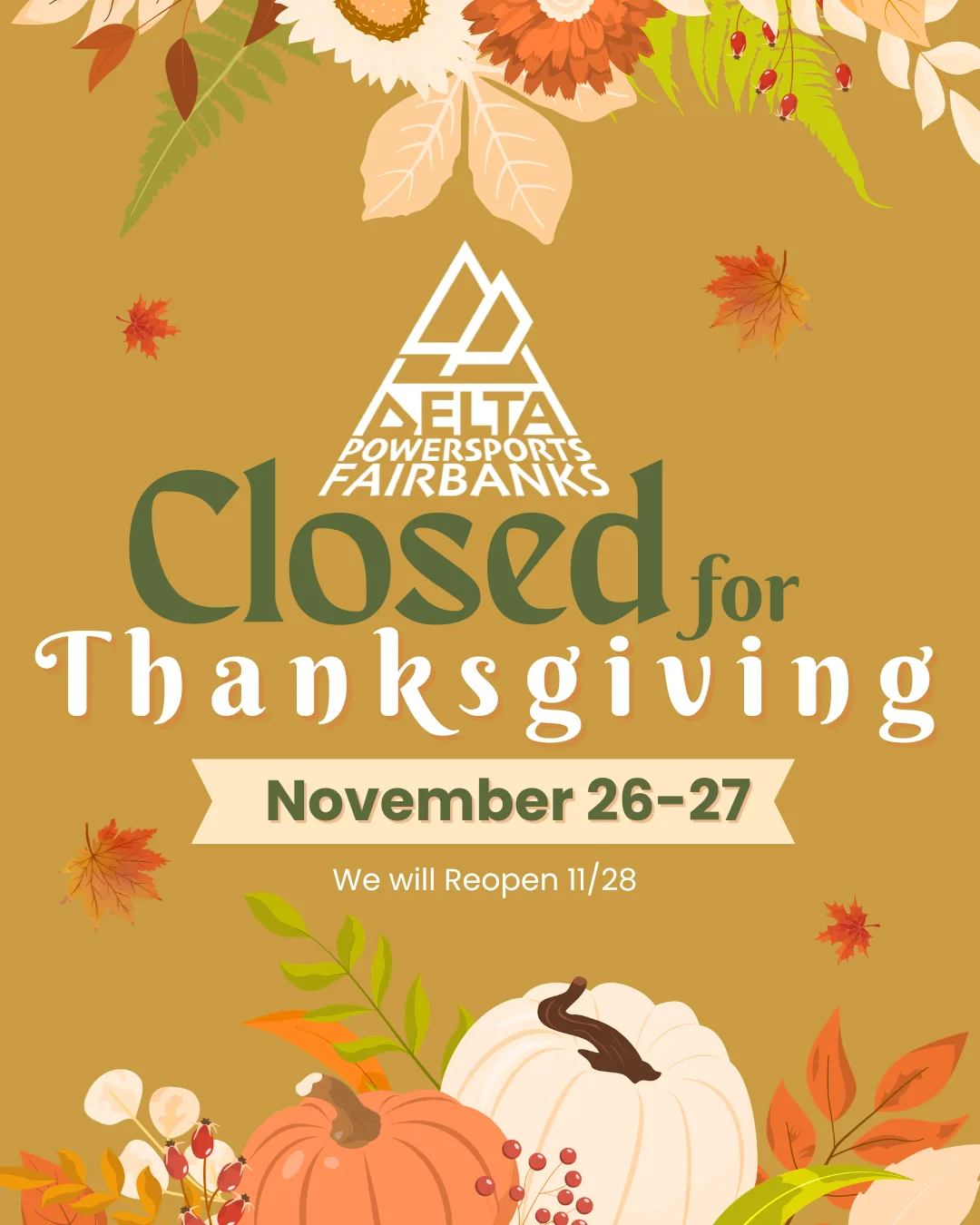 Closed For Thanks Giving! Banner 